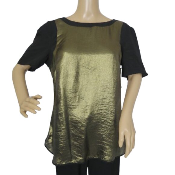 Bisou Bisou Michelle Bohbot Gold and Black Color Block Blouse - Picture 1 of 7